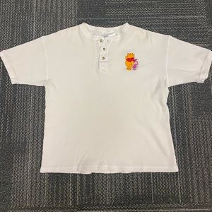 Vintage Disney Winnie & Piglet Cream Thermal Henley Shirt Size Large